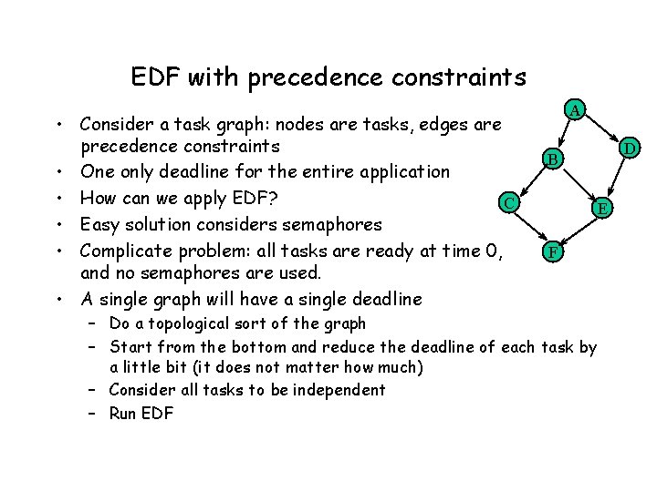 EDF with precedence constraints • Consider a task graph: nodes are tasks, edges are