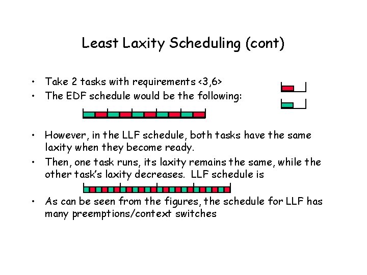 Least Laxity Scheduling (cont) • Take 2 tasks with requirements <3, 6> • The