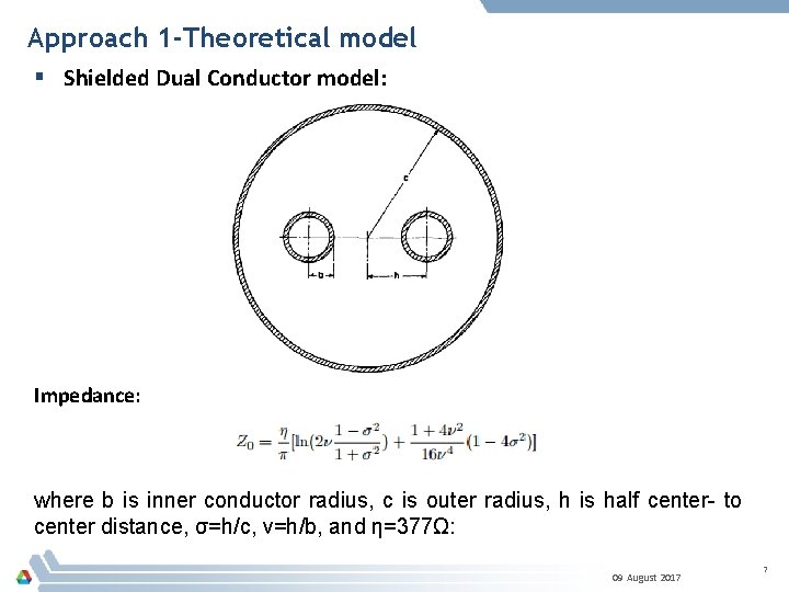 Approach 1 -Theoretical model § Shielded Dual Conductor model: Impedance: where b is inner