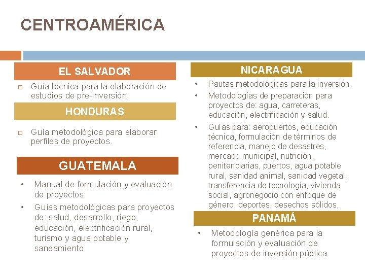 CENTROAMÉRICA NICARAGUA EL SALVADOR Guía técnica para la elaboración de estudios de pre-inversión. •