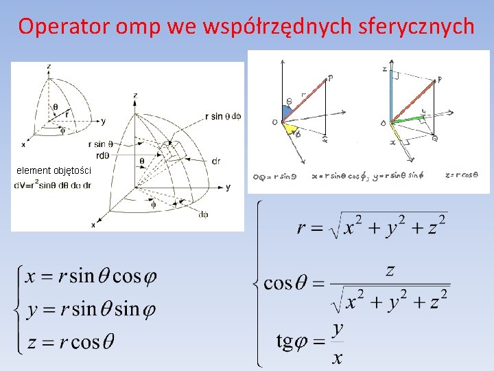 Operator omp we współrzędnych sferycznych element objętości 