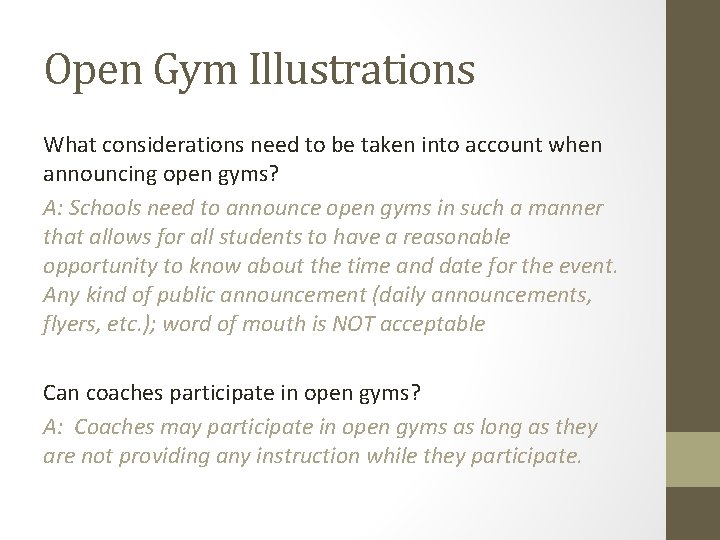 Open Gym Illustrations What considerations need to be taken into account when announcing open