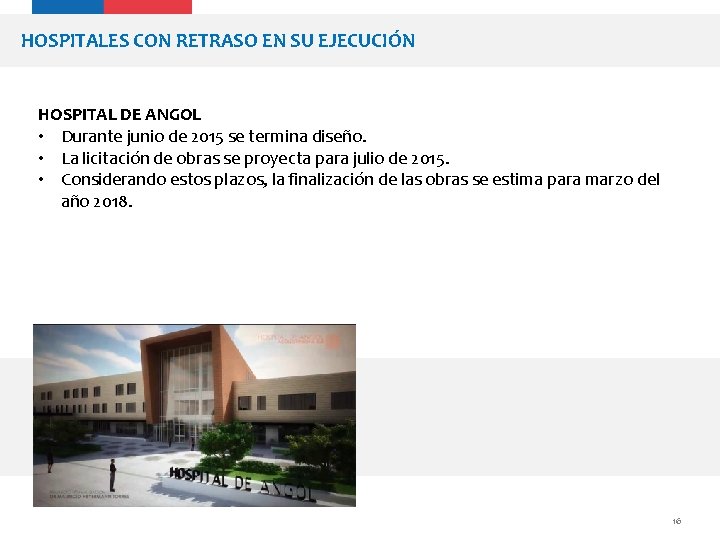 HOSPITALES CON RETRASO EN SU EJECUCIÓN HOSPITAL DE ANGOL • Durante junio de 2015
