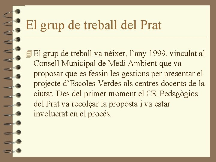 El grup de treball del Prat 4 El grup de treball va néixer, l’any