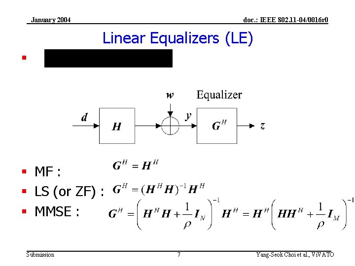 January 2004 doc. : IEEE 802. 11 -04/0016 r 0 Linear Equalizers (LE) §