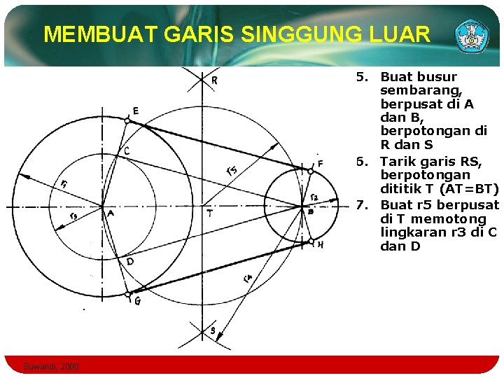 MEMBUAT GARIS SINGGUNG LUAR 5. Buat busur sembarang, berpusat di A dan B, berpotongan
