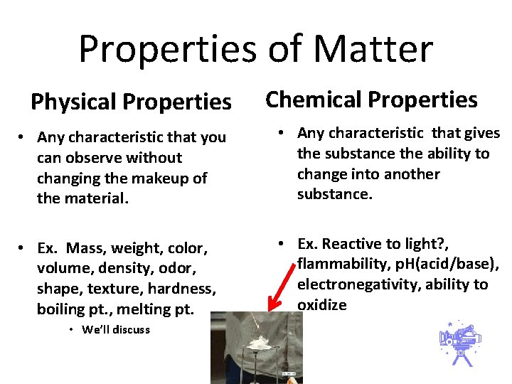 Properties of Matter Physical Properties Chemical Properties • Any characteristic that you can observe