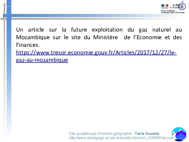 Un article sur la future exploitation du gaz naturel au Mozambique sur le site