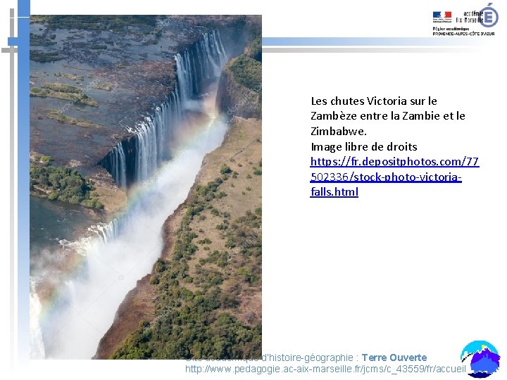 Les chutes Victoria sur le Zambèze entre la Zambie et le Zimbabwe. Image libre