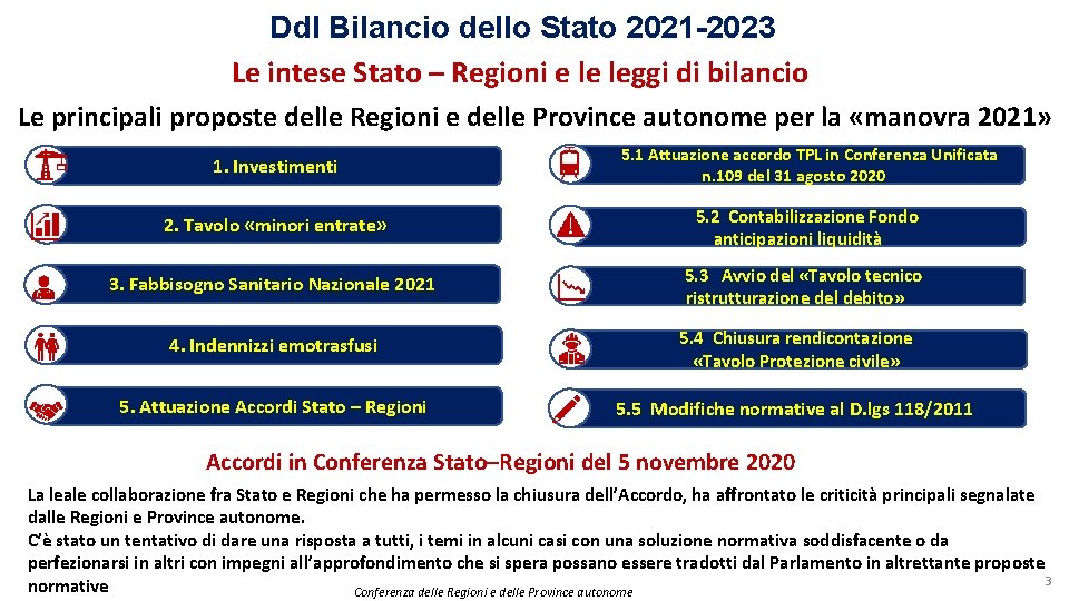 Ddl Bilancio dello Stato 2021 -2023 Le intese Stato – Regioni e le leggi