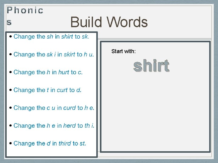 Build Words Start with: shirt 