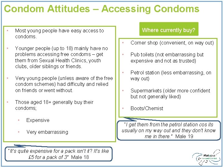 Condom Attitudes – Accessing Condoms • • Where currently buy? Most young people have Condom Attitudes – Accessing Condoms • • Where currently buy? Most young people have