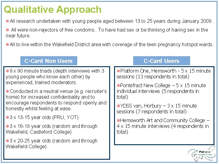 Qualitative Approach l. All research undertaken with young people aged between 13 to 25 Qualitative Approach l. All research undertaken with young people aged between 13 to 25