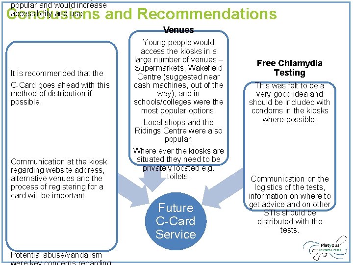 popular and would increase accessibility and use. Conclusions and Recommendations Venues It is recommended popular and would increase accessibility and use. Conclusions and Recommendations Venues It is recommended