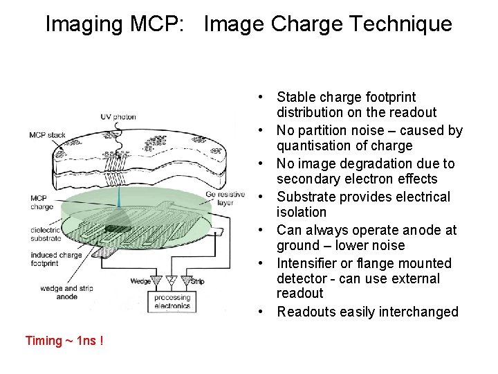 Imaging MCP: Image Charge Technique • Stable charge footprint distribution on the readout •