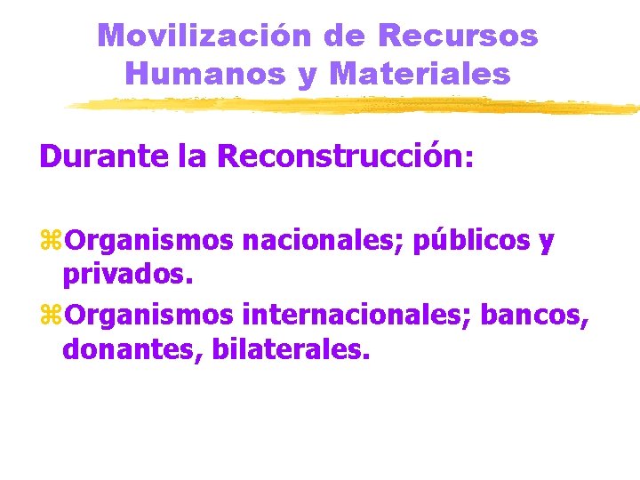 Movilización de Recursos Humanos y Materiales Durante la Reconstrucción: z. Organismos nacionales; públicos y