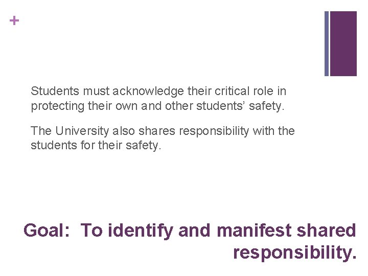 + Students must acknowledge their critical role in protecting their own and other students’