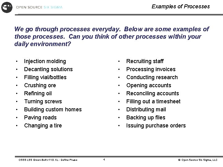 Examples of Processes We go through processes everyday. Below are some examples of those