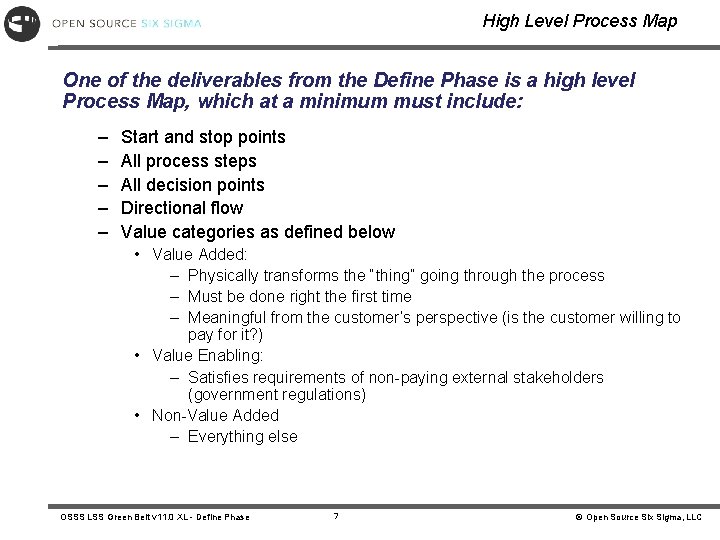 High Level Process Map One of the deliverables from the Define Phase is a