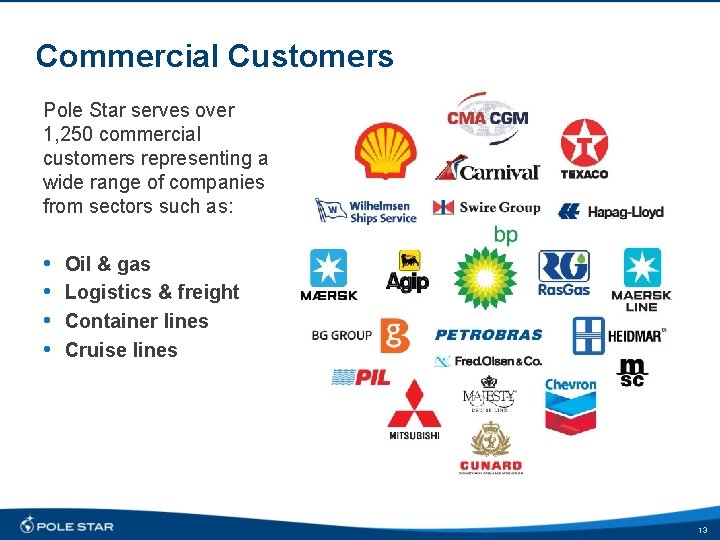 Commercial Customers Pole Star serves over 1, 250 commercial customers representing a wide range