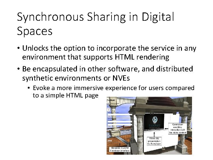 Synchronous Sharing in Digital Spaces • Unlocks the option to incorporate the service in Synchronous Sharing in Digital Spaces • Unlocks the option to incorporate the service in