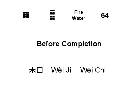 ☲ ☵ ䷿ Fire Water 64 Before Completion 未� Wèi Jì Wei Chi 