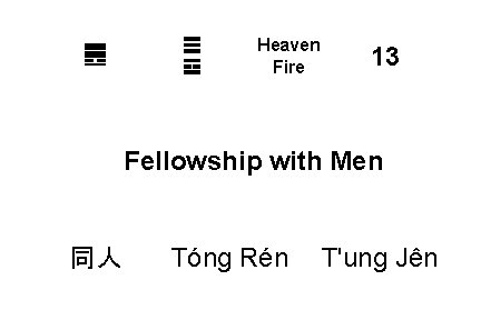 ䷌ ☰ ☲ Heaven Fire 13 Fellowship with Men 同人 Tóng Rén T'ung Jên