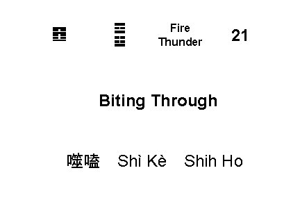 ☲ ☳ ䷔ Fire Thunder 21 Biting Through 噬嗑 Shì Kè Shih Ho 