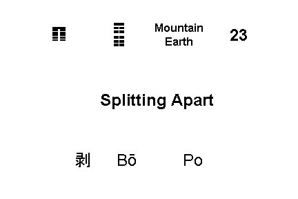 ☶ ☷ ䷖ Mountain Earth Splitting Apart 剥 Bō Po 23 