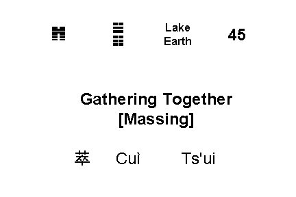 ☱ ☷ ䷬ Lake Earth 45 Gathering Together [Massing] 萃 Cuì Ts'ui 