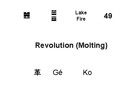 ☱ ☲ ䷰ Lake Fire 49 Revolution (Molting) 革 Gé Ko 