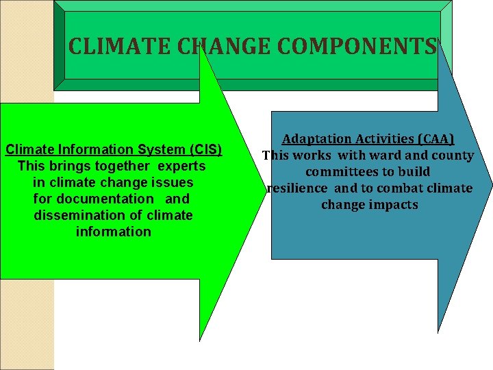 CLIMATE CHANGE COMPONENTS Climate Information System (CIS) This brings together experts in climate change