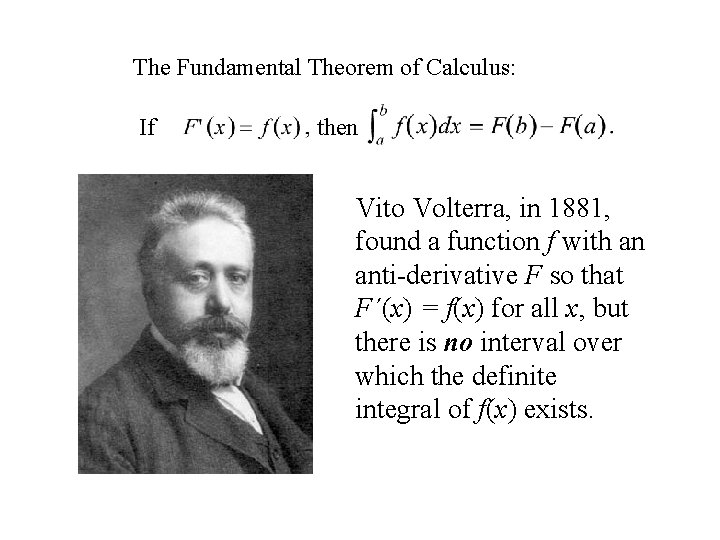 The Fundamental Theorem of Calculus: If then Vito Volterra, in 1881, found a function