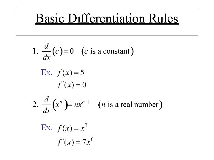 Basic Differentiation Rules 1. Ex. 2. Ex. 