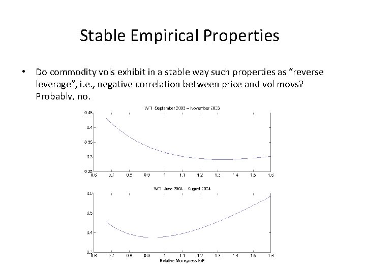 Stable Empirical Properties • Do commodity vols exhibit in a stable way such properties