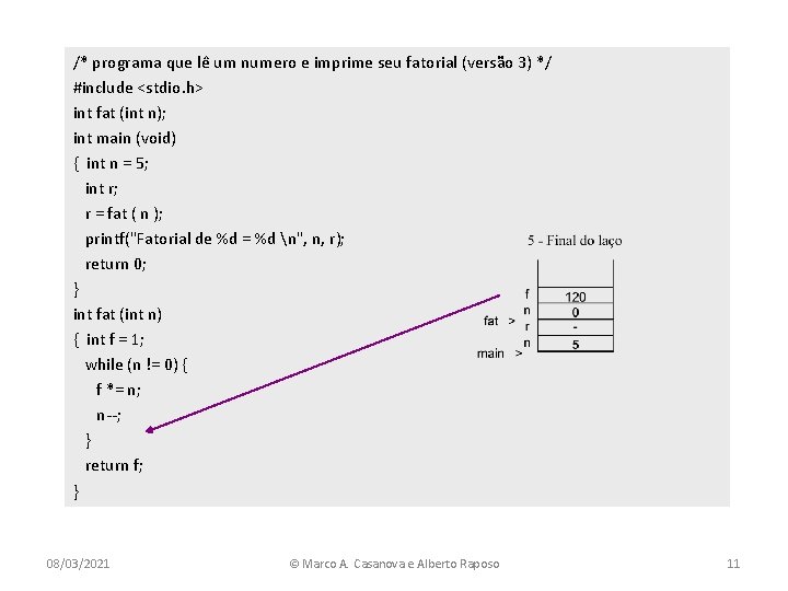 /* programa que lê um numero e imprime seu fatorial (versão 3) */ #include