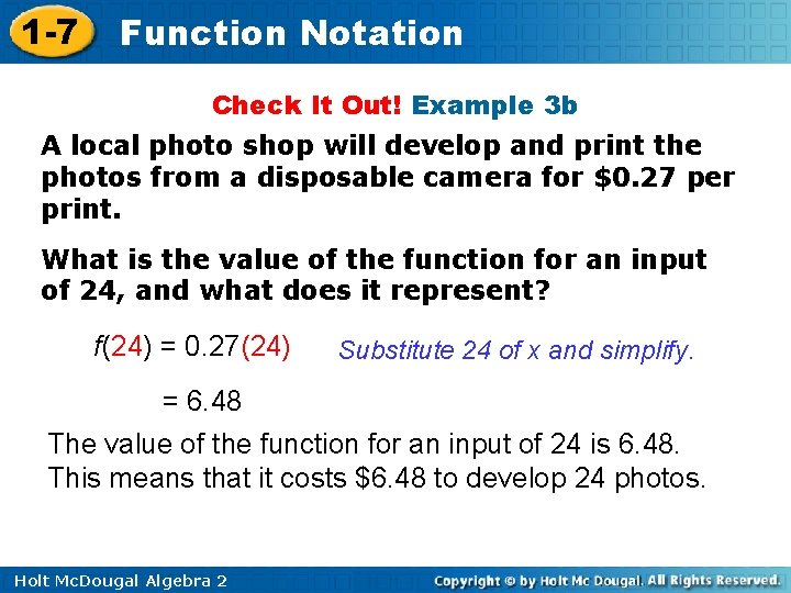 1 -7 Function Notation Check It Out! Example 3 b A local photo shop 1 -7 Function Notation Check It Out! Example 3 b A local photo shop