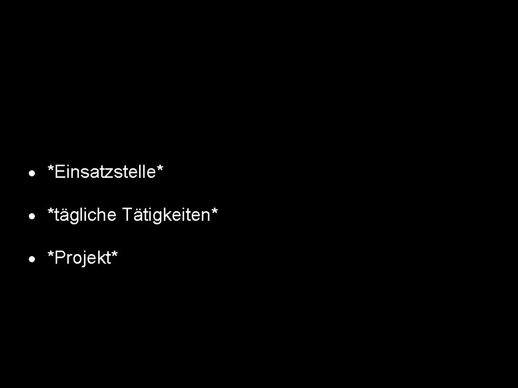  *Einsatzstelle* *tägliche Tätigkeiten* *Projekt* 