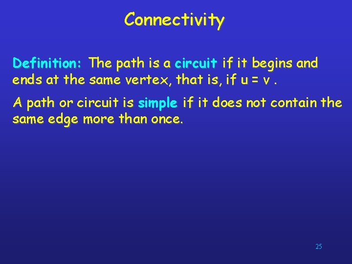Connectivity Definition: The path is a circuit if it begins and ends at the