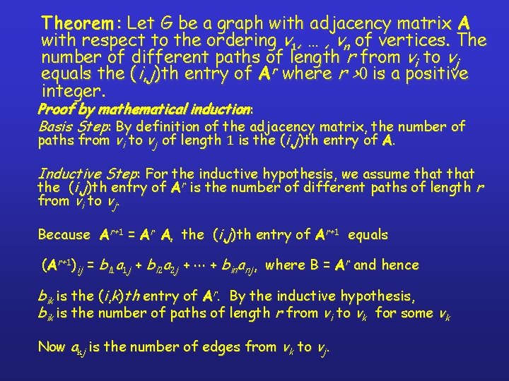 Theorem : Let G be a graph with adjacency matrix A with respect to