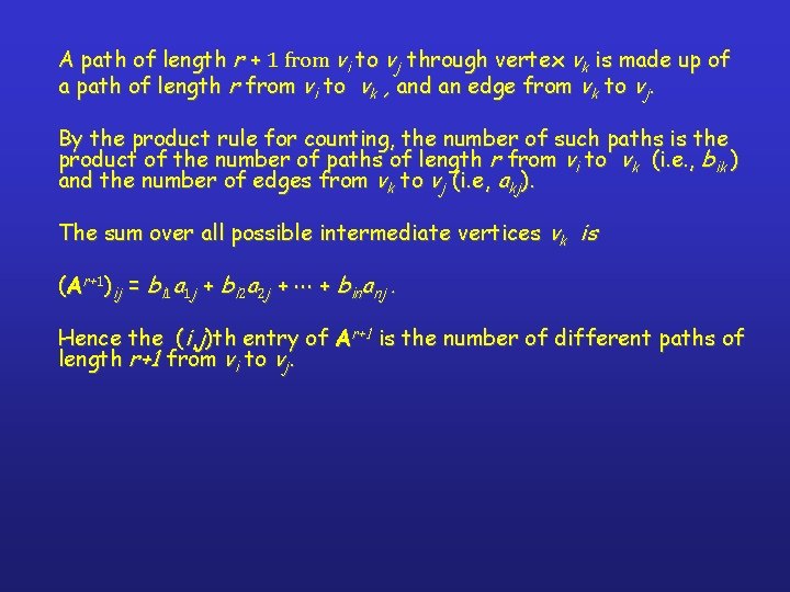 A path of length r + 1 from vi to vj through vertex vk