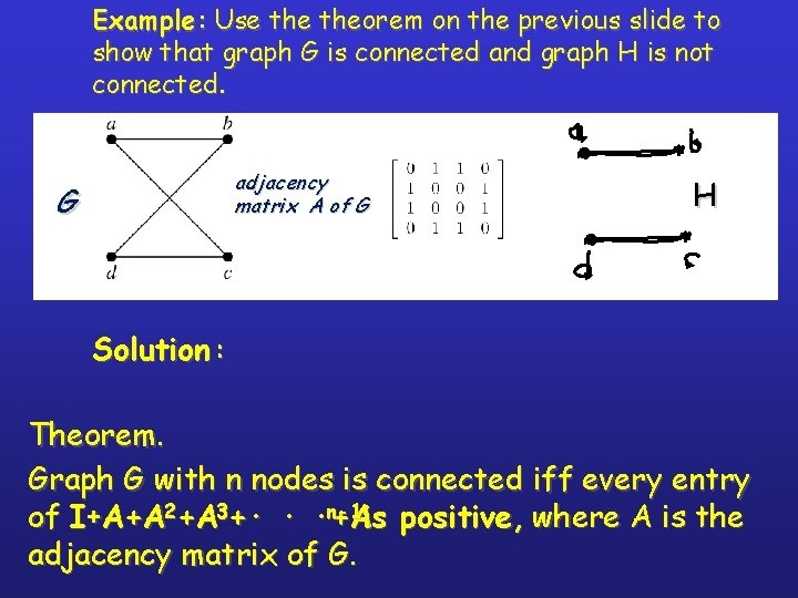 Example : Use theorem on the previous slide to show that graph G is