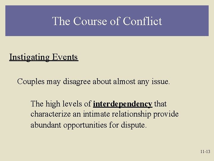 The Course of Conflict Instigating Events Couples may disagree about almost any issue. The