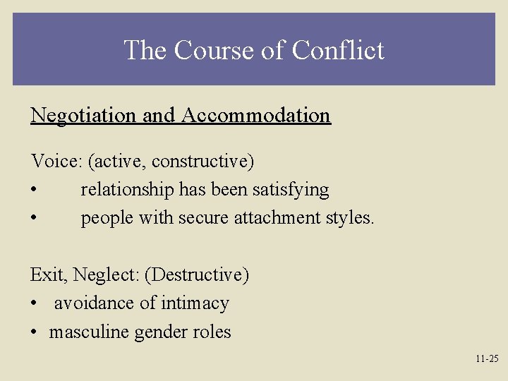 The Course of Conflict Negotiation and Accommodation Voice: (active, constructive) • relationship has been