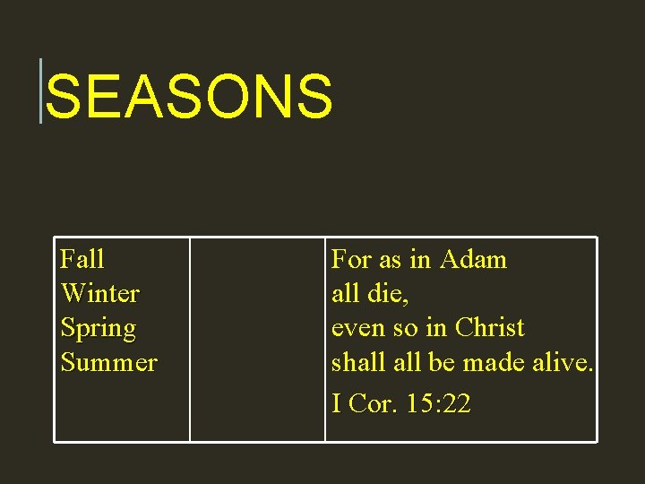 SEASONS Fall Winter Spring Summer For as in Adam all die, even so in