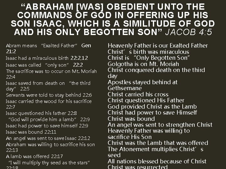“ABRAHAM [WAS] OBEDIENT UNTO THE COMMANDS OF GOD IN OFFERING UP HIS SON ISAAC,