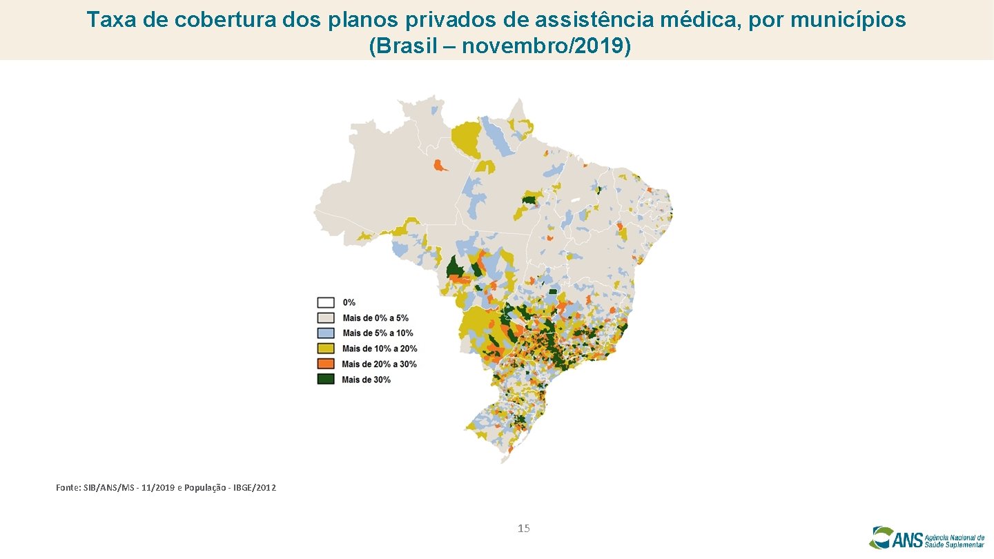 Taxa de cobertura dos planos privados de assistência médica, por municípios (Brasil – novembro/2019)