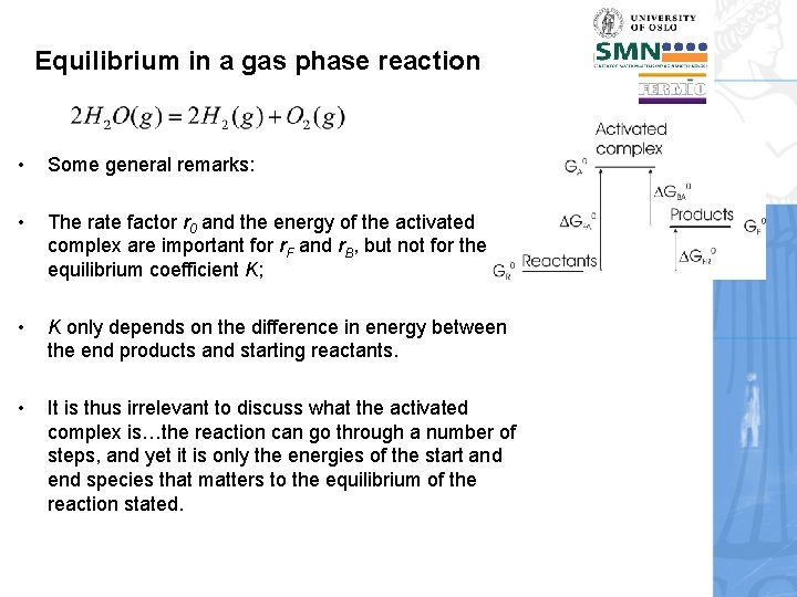 Equilibrium in a gas phase reaction • Some general remarks: • The rate factor