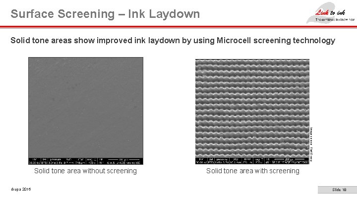 Surface Screening – Ink Laydown Solid tone areas show improved ink laydown by using