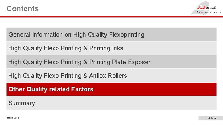 Contents General Information on High Quality Flexoprinting High Quality Flexo Printing & Printing Inks